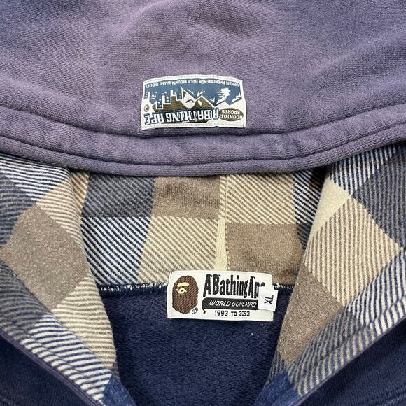 Authentic Bape 2000’s Plaid Lined Full Zip Hoodie XL - Picture 3 of 7